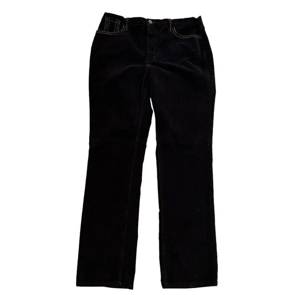 NYDJ women’s straight leg velvet jeans size 14 chocolate brown stitched detail